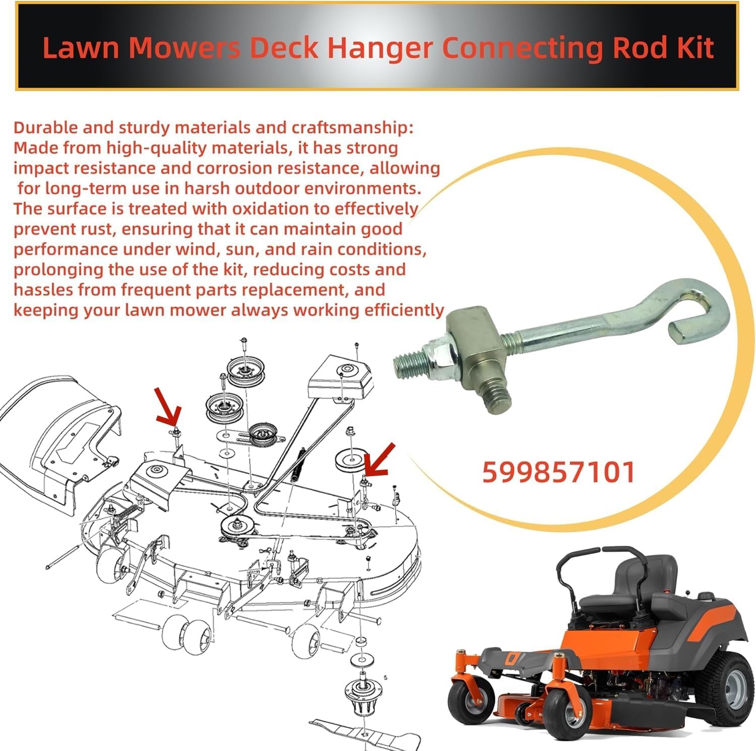 Replacement Deck Hanger Connecting Rod Kit 5887883301, 5788734401, 599857101 Fits Husqvarna, AYP, Craftsman, Jonsered, McCulloch, Poulan, Poulan Pro, RedMax, Weed Eater Lawn Mowers (Set of 2)