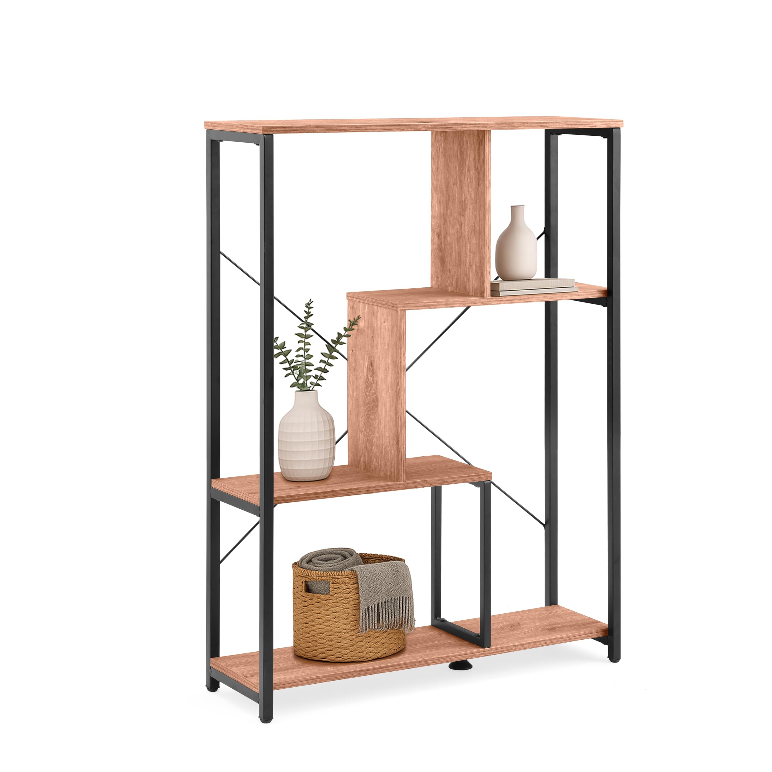 Regał wolnostojący Kalag Eco – Uniwersalny regał 80x24x110 cm – Otwarty regał i ścianka działowa – Powierzchnia łatwa w pielęgnacji – Czarny/Dąb