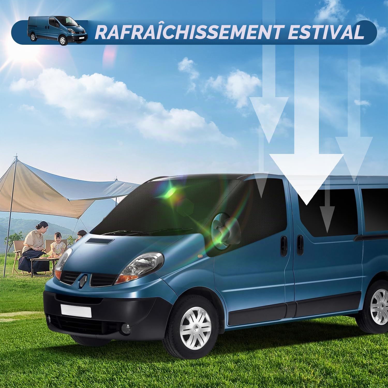 Housse de pare-brise de voiture 600D imperméable pour Renault Trafic 2001-2014, tapis thermique, occultant, anti-UV, gel, glace, poussière, pour Opel Vivaro