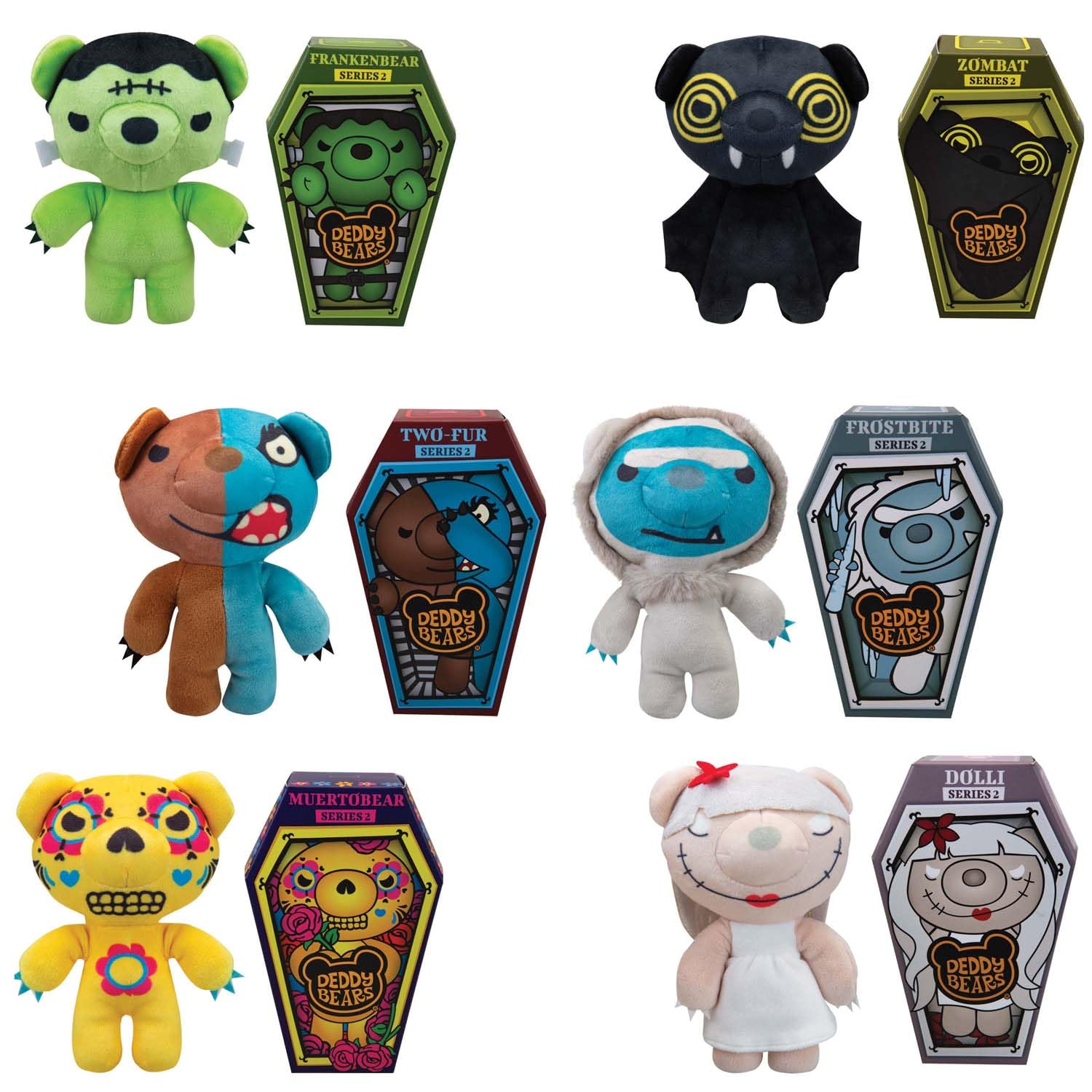 Deddy Bears Soft Toy Series 2 Complete Collection Pack Of 6 Plush Halloween, Birthdays, Spooky Cuddlies Gifts, Creepy Children's and Adults Collectables - 15cm