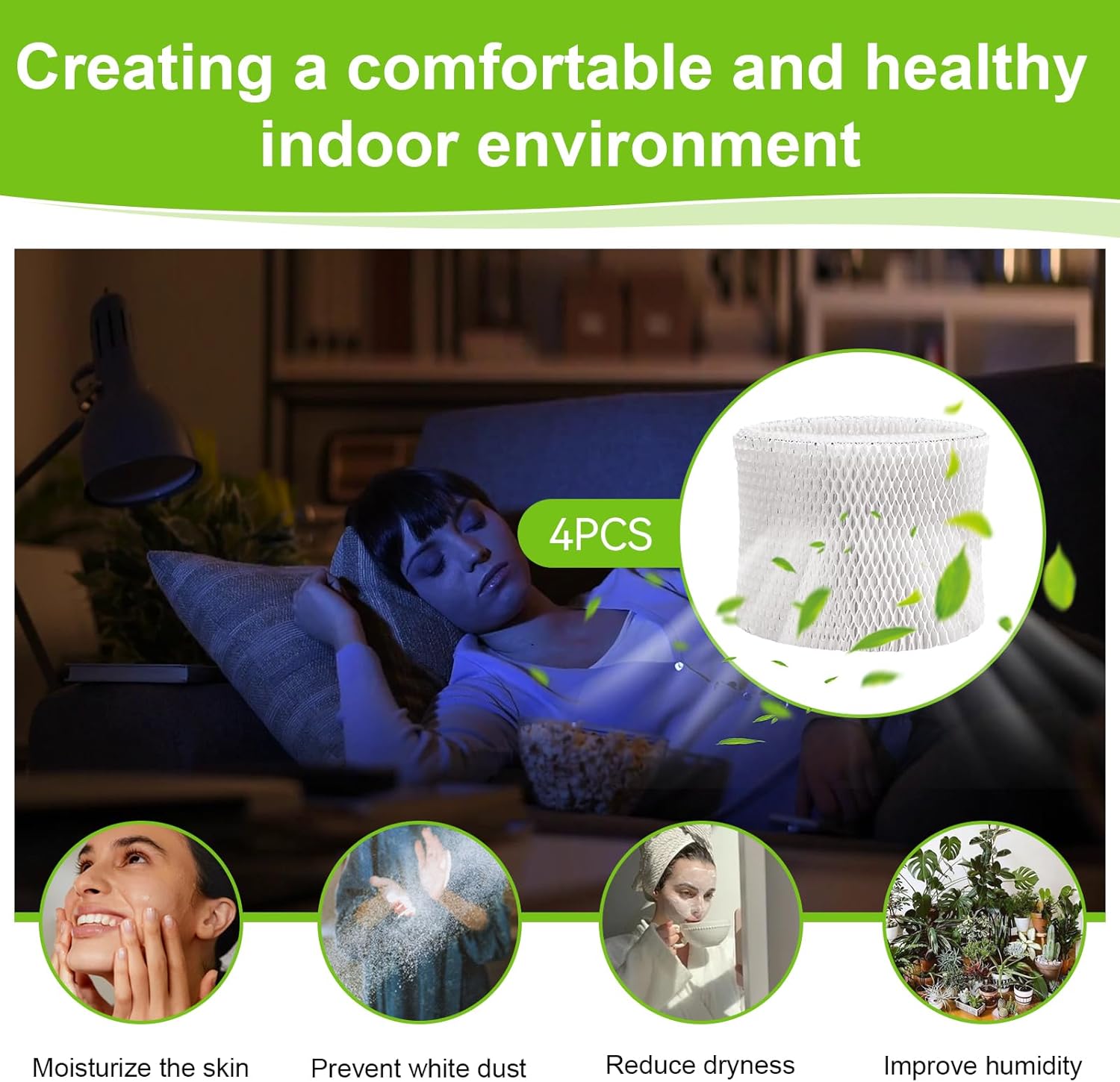 4 Pack Humidifier Filter for Pelonis PSU10E1BB, PSU10E1WW, PSU10E2FWW and PSU10E2FBB Compatible with Air Filter Factory Replacement for Pelonis Humidifier Wick Filter