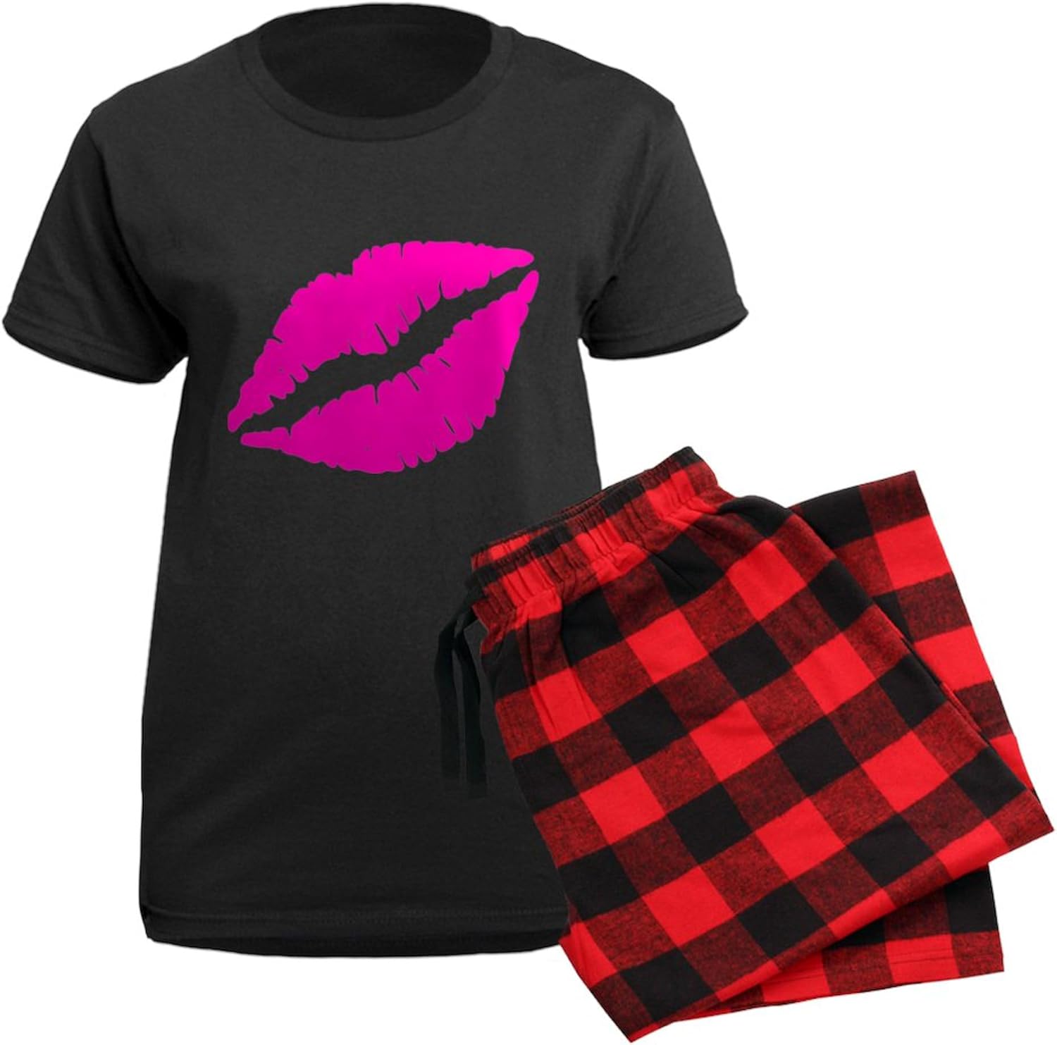 CafePress Sexy Pink Lips Kiss Women's Dark Pajamas Womens Novelty PJ Sleepwear