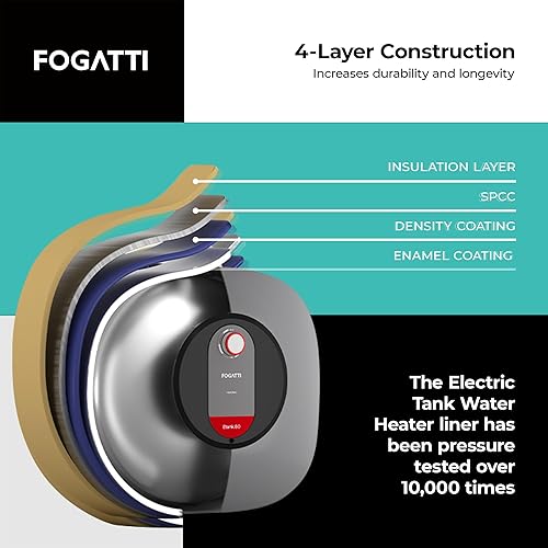 Miniatura 4 de FOGATTI Calentador de agua eléctrico de mini-tanque, punto de uso de 8 galones para agua caliente instantánea, 1440 W, 120 V, estante debajo del