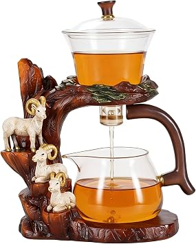 Glass Teapot Set with Infuser Semi Automatic Tea Set Lazy Kungfu Attraction Drip Rotating Magic Teapot Set Goat