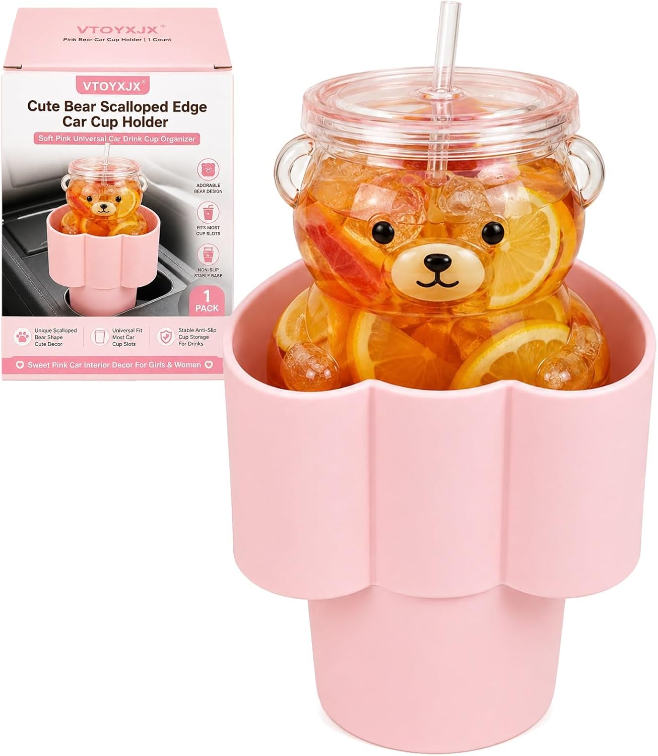 Bear Cup Holder for Car Universal Heart Shape Bear Glass Cup Car Adapter