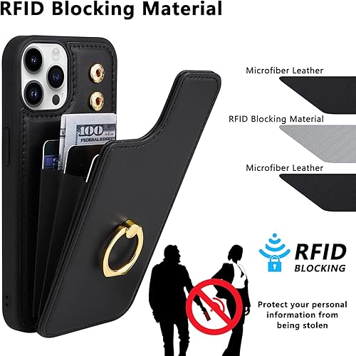 Miniatura 5 de TopPerfekt Funda tipo cartera para iPhone 12 y 12 Pro con soporte para tarjetas, rotación de 360, soporte de anillo de dedo con función atril,