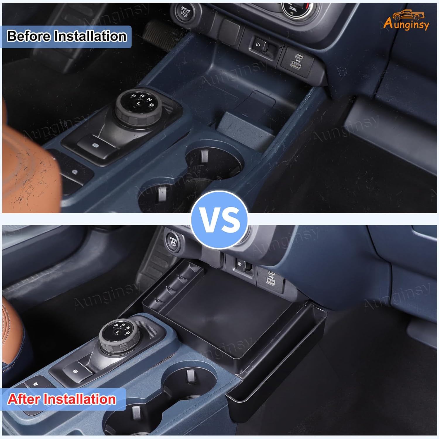 Aunginsy Car Center Console Shifter Storage Tray Compatible with Ford Maverick 2022 2023 2024 2025 Pickup Truck Central Control Gear Shift Side Organizer Storage Box Insert Groove ABS Accessories