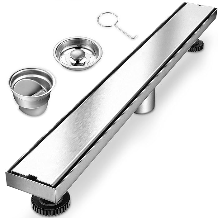 Buy 24 Inch Linear Shower Drain with Tile Insert Grate, Brushed 304 Stainless Steel Shower Floor