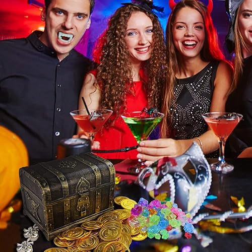 Miniatura 5 de Cofre del tesoro pirata, juguetes para niños, cofre del tesoro pirata, caja del tesoro aventurero con candado, caja de cofre del tesoro para niños