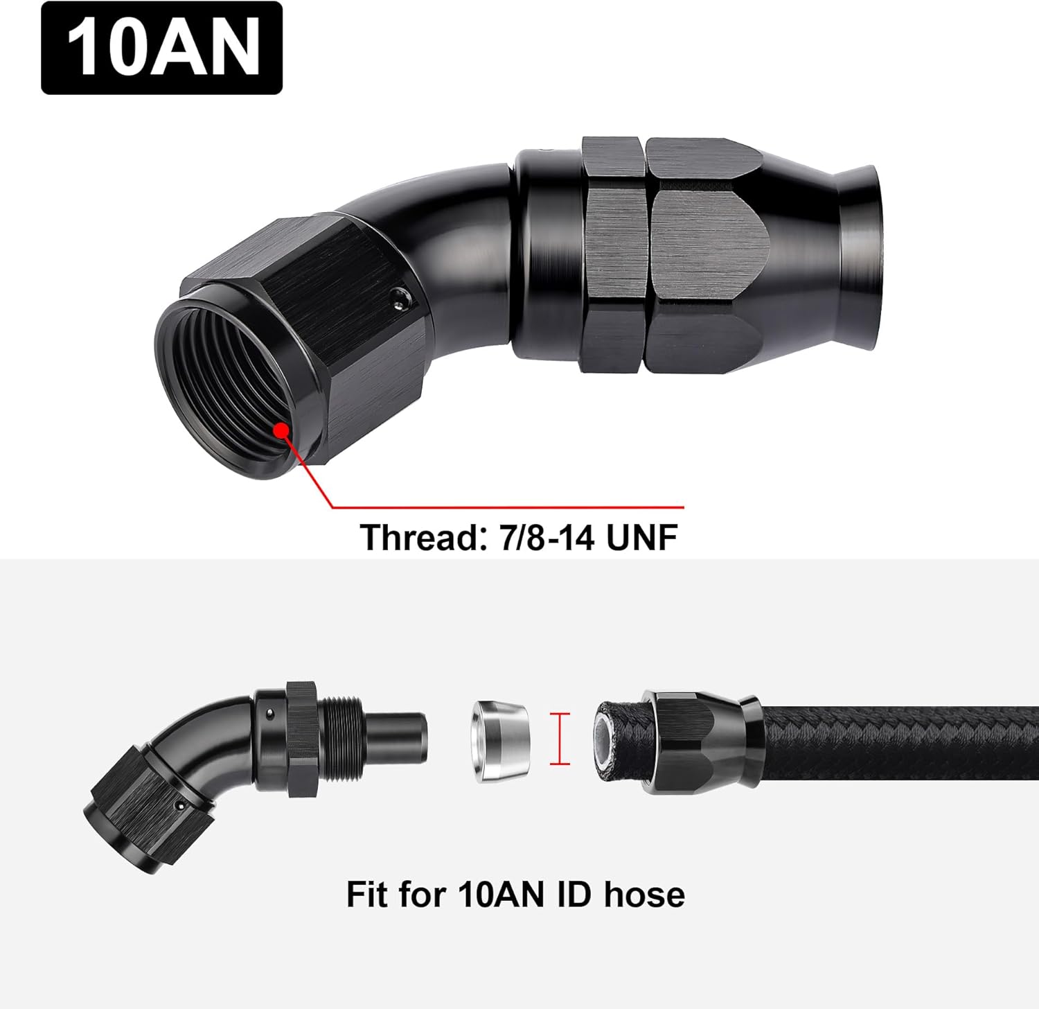 EVIL ENERGY 10AN 45 Degree PTFE One Piece Full Flow End Hose Fitting Aluminum Black