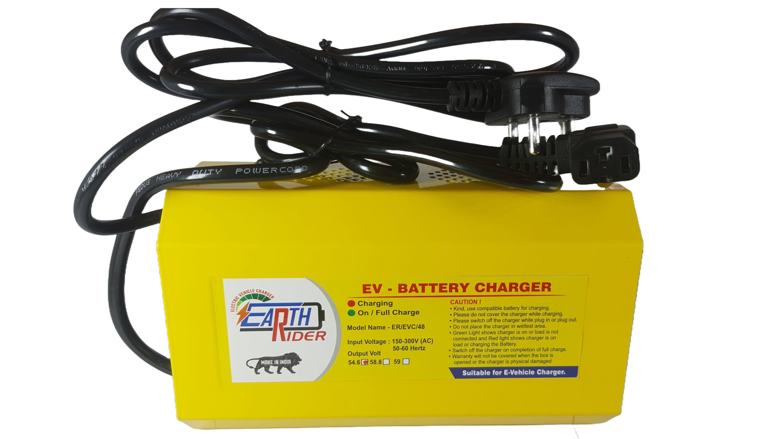 Earth Rider 48V 6A Cutoff 58.8V E Scooter E Cycle Fast Charger Modern Technology (Compatible with Both Lithium-Ion and Lithium Iron Phosphate LifePO4 Batteries)