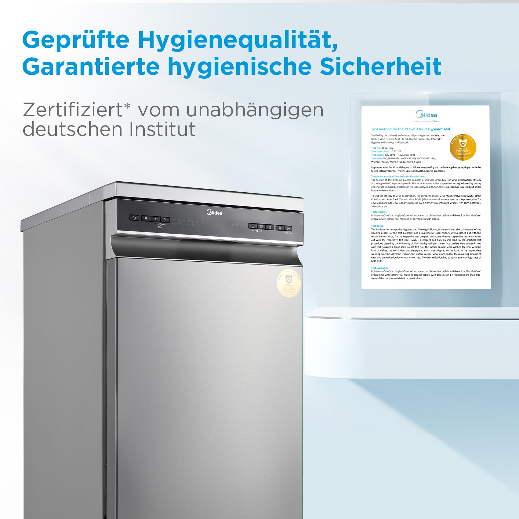 Midea Geschirrspüler Freistehend 45 cm 10 Maßgedecke MDWEF1034DSS-WE Aqua-Stopp Silber Energieklasse C