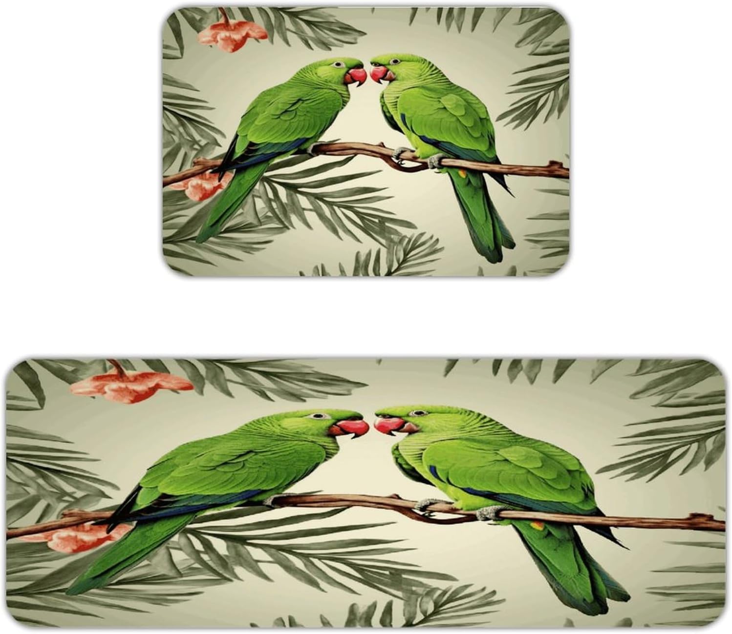 Couple Parrots Olive Kitchen Mats for Floor 2PCS Cushioned Anti Fatigue Mats Washable Waterproof Kitchen Rugs Non-Slip Comfort Standing Mat Absorbent Runner Rugs for Floor Office Laundry