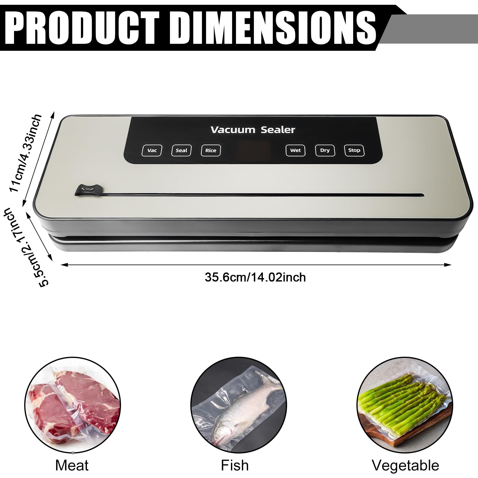 Macchina per sottovuoto automatica, 7 in 1, 120 W, macchina per sottovuoto professionale, con 50 sacchetti sottovuoto, taglierino, conto alla rovescia, modalità asciutto/umido, saldatrice per alimenti