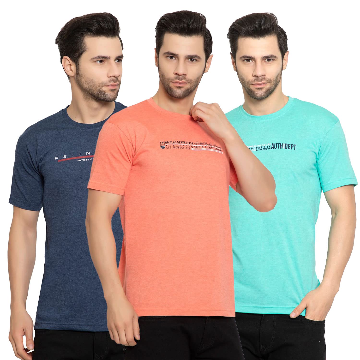 zeffit Cotton Blend Regular Fit Printed Half Sleeves Men T-Shirt Pack of 3-picture-31