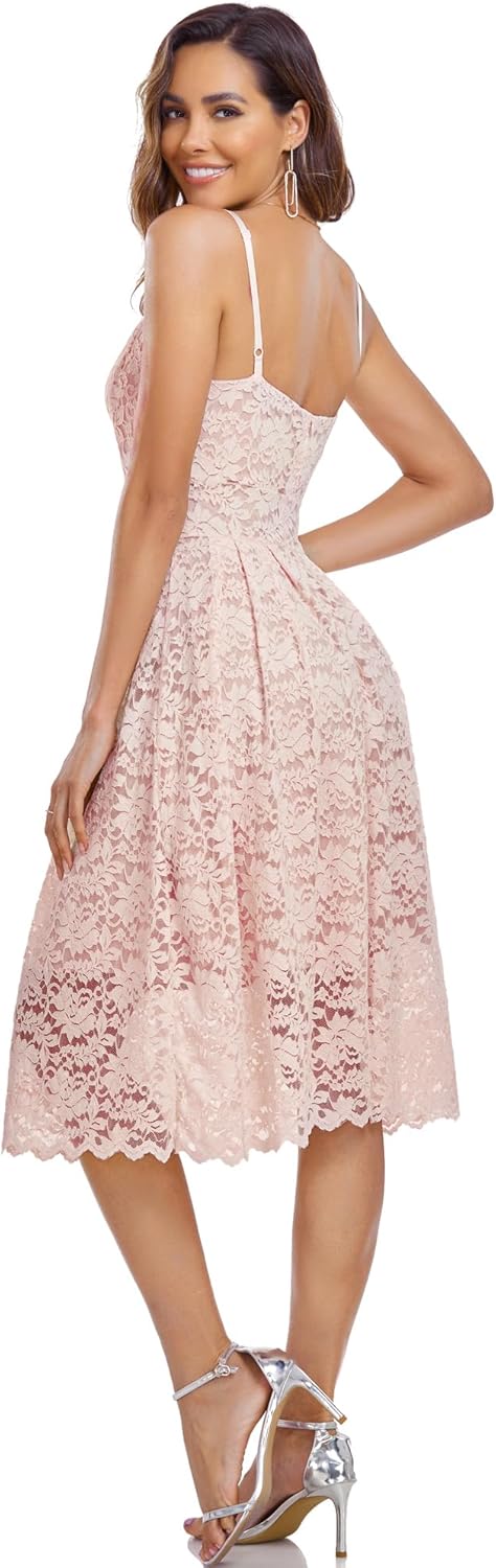 Womens Lace Floral Overlay V Neck Sexy Sleeveless Cocktail Party Swing Wedding Dresses - Image 6