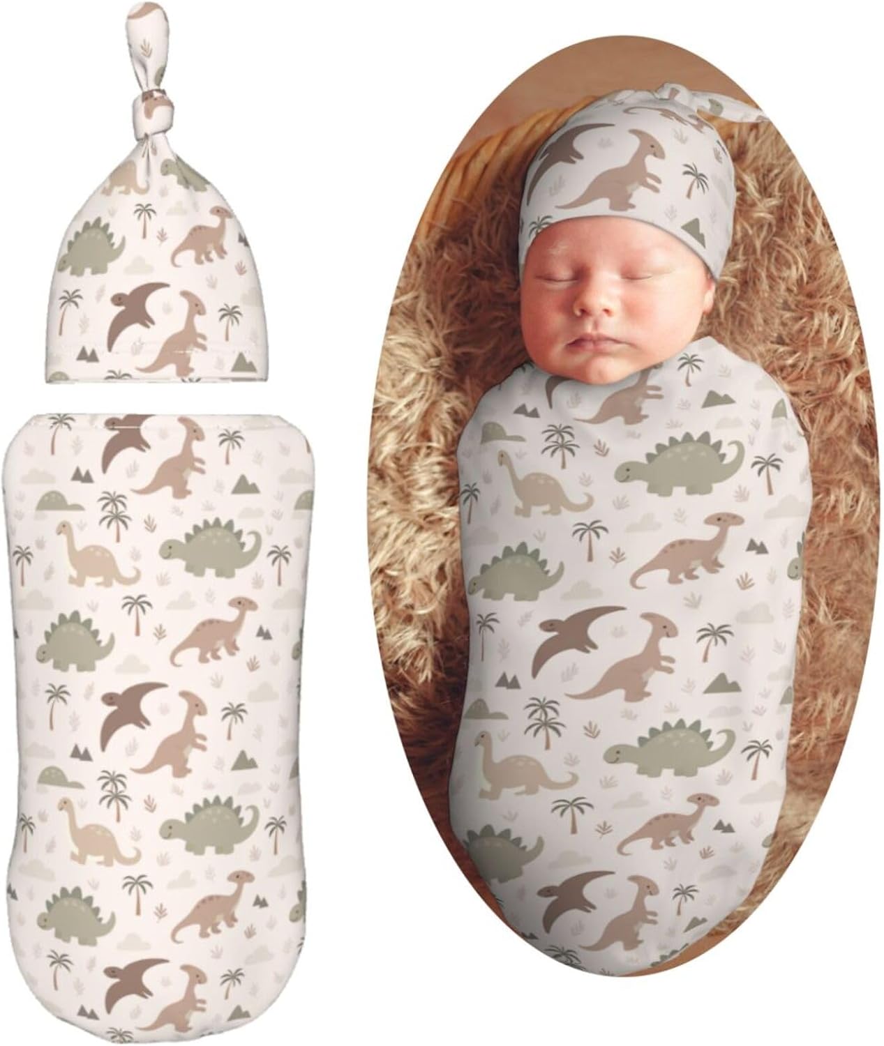 Family Dinosaur Newborn Swaddle Blankets Hat Sets Soft Baby Receiving Blanket Swaddle Sack for Baby Shower Infant Boy Girl Gift