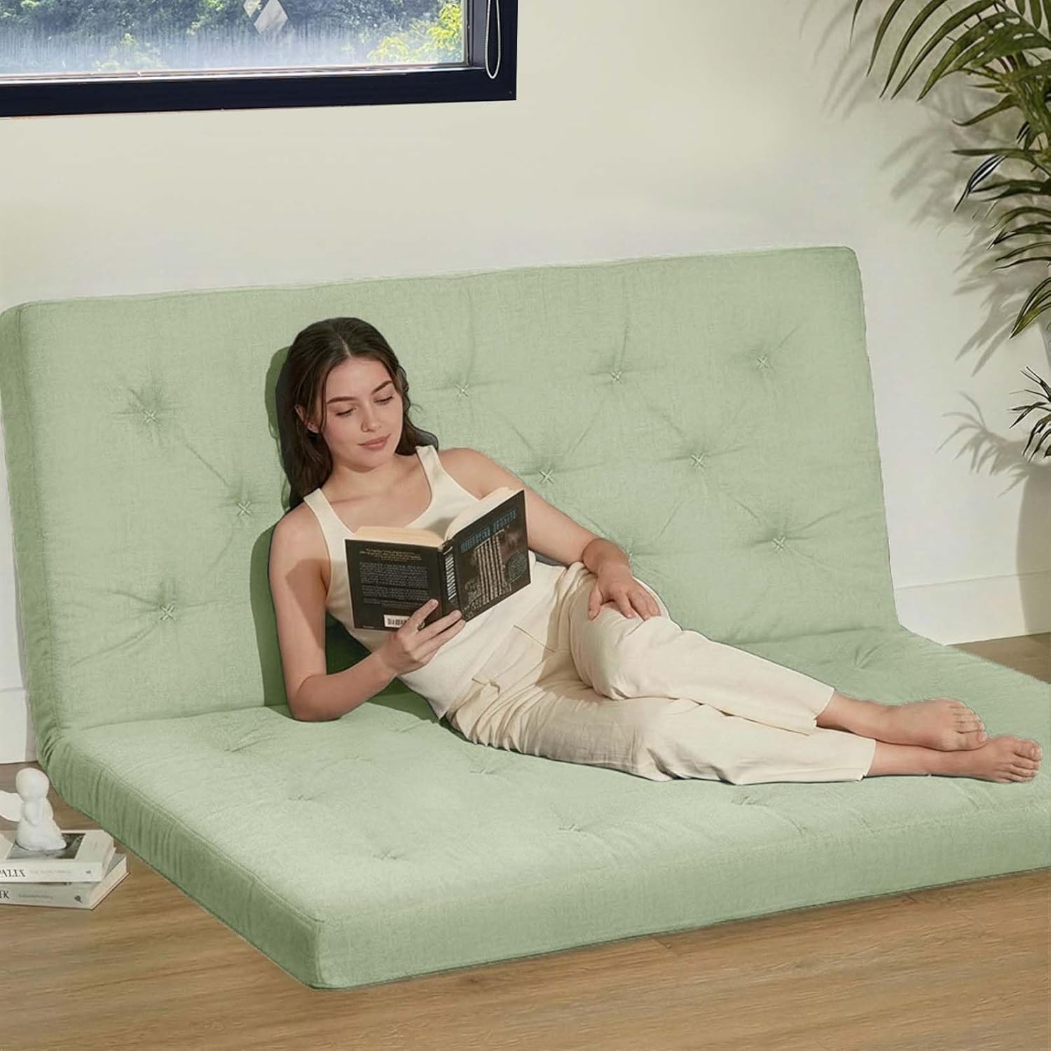 ZonLi Japanese Floor Futon Mattress Full Size 75"x 54", 100% Cotton Cover 2.5" Thicken Tatami Mattress, Foldable Sleeping Pad, Portable Dormitory Tatami Mat, Roll Up Floor Lounger Bed for Adult