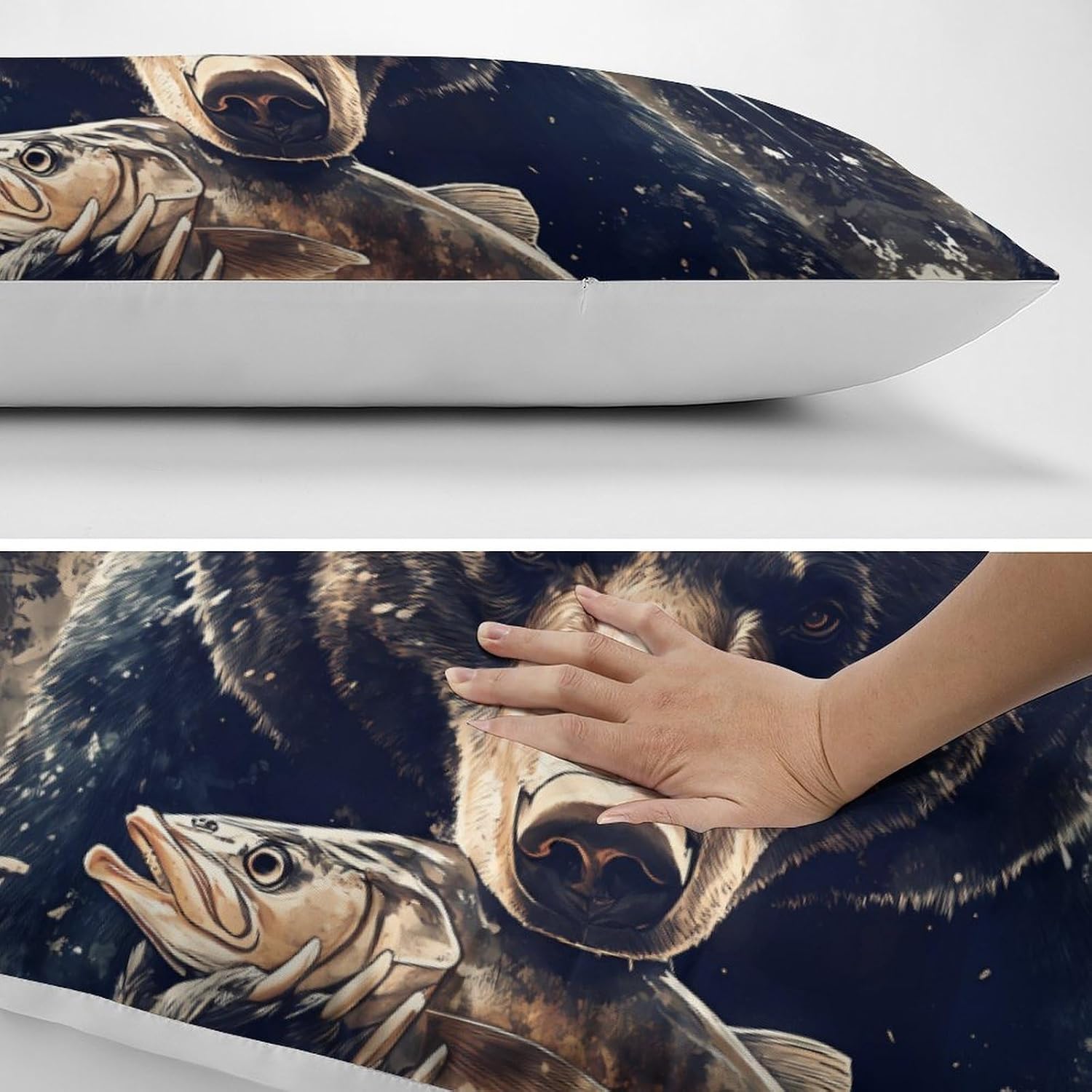 Bear Eating Fish Body Pillow Cover Long Cushion 18.9x53.1 Inch
