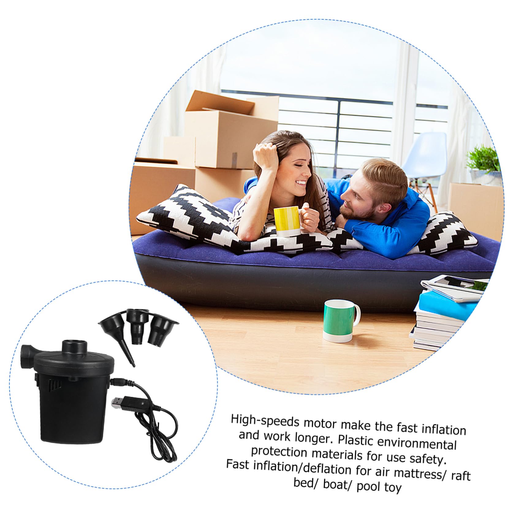 Pompe Rechargeable Portable USB pour Matelas Pneumatique Noir