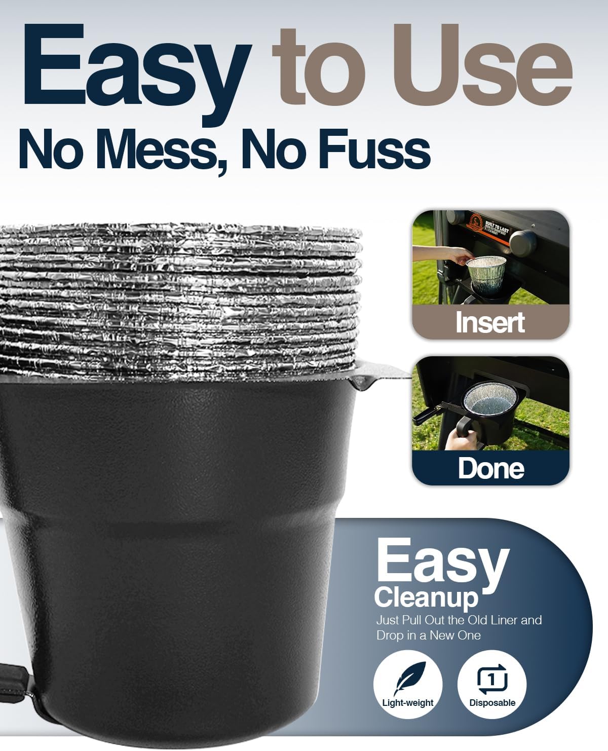 Grease Bucket Liner for Traeger BAC608 Grease & Ash Keg, Drip Tray Liners for Timberline, Ironwood, Woodridge Pellet Grills and Flatrock, Drip Bucket Cup for Pit Boss, 6.3” x 6.0”, 25Pack