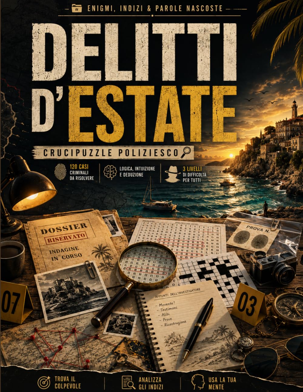 Delitti d'Estate – Crucipuzzle Poliziesco: Un libro di enigmi investigativi con crucipuzzle, casi misteriosi, indizi e sfide di osservazione per gli amanti del crime, della logica e dei giochi estivi.