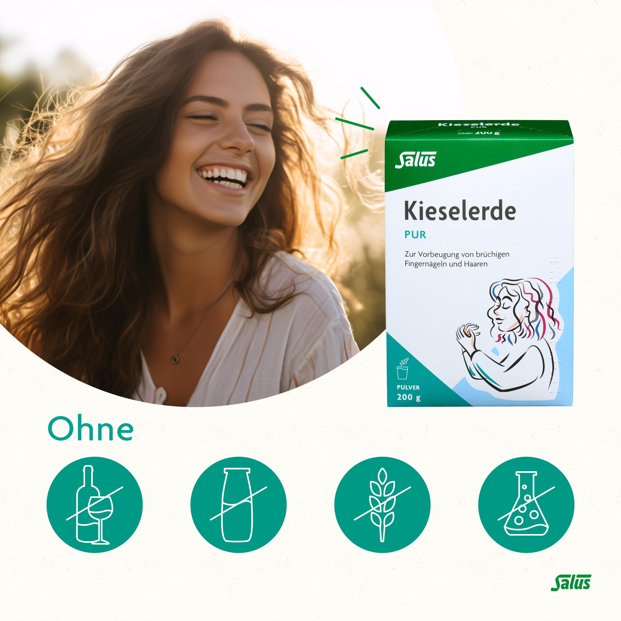 Salus – silice pura – 1 confezione da 200 g – medicinale libera vendita – per la prevenzione di unghie e capelli fragili – silice diatomea 87% di acido silicico puro