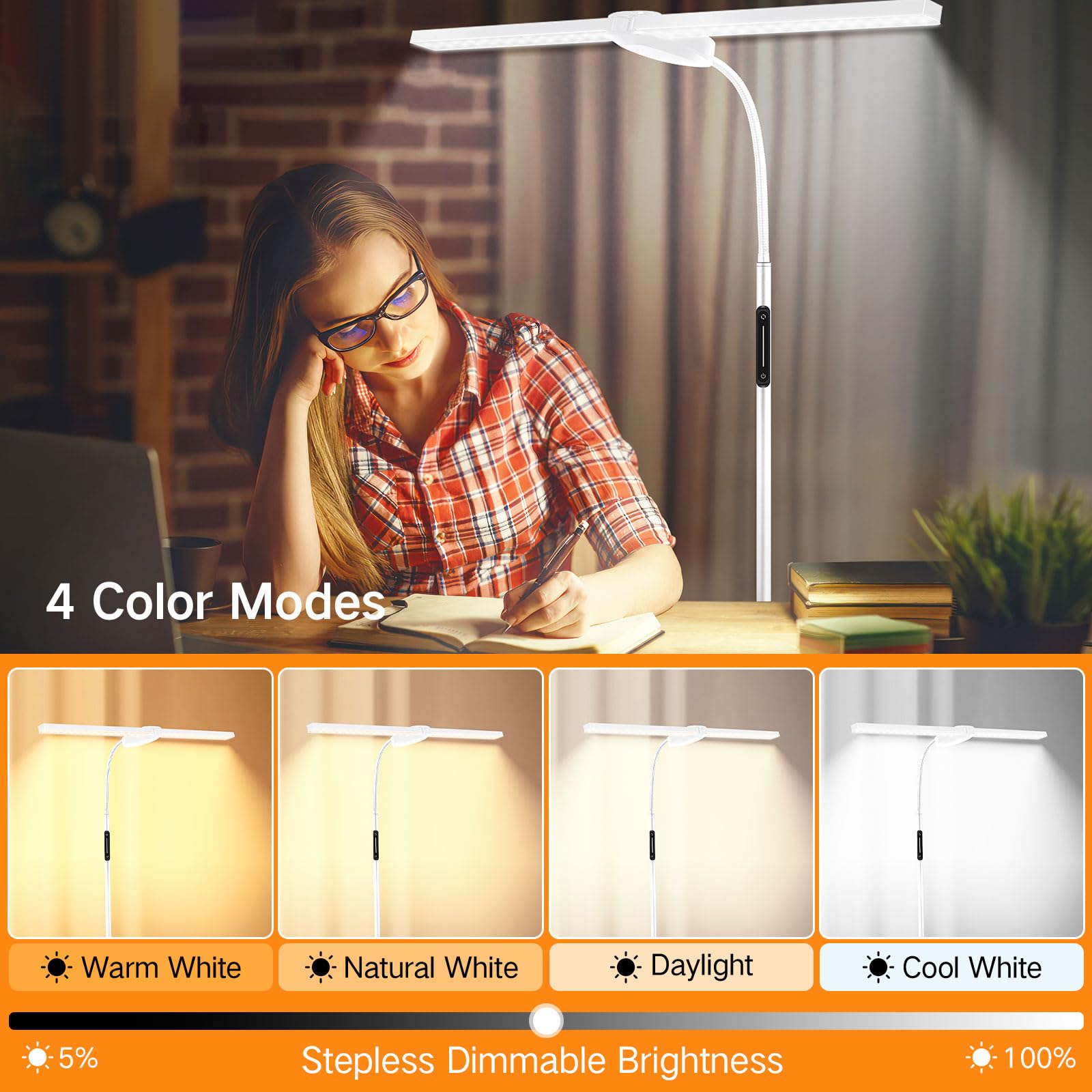 OUTON Lampada da Terra LED Dimmerabile, Controllo Della Temperatura a 4 Colori, Telecomando e Controllo Touch, Soggiorno, Camera da Letto, Ufficio 1 ora Timer, Bianco