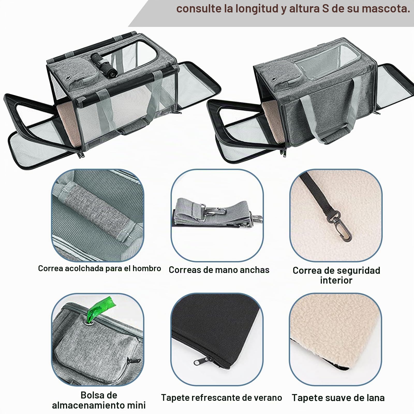 Transportín Gato Plegable – Bolsa Transporte para Gato y Perro Pequeño hasta 9kg – 46×30×30cm con Ventana, Bolsillo y Malla Transpirable (Gris Oscuro)