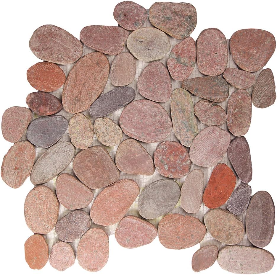 Pebble Stone Sliced Red Tile - for Walls, Floors, Kitchen Backsplashes (4 x 6 Inch Sample)
