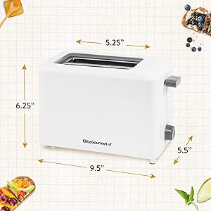 Elite Gourmet ECT-1027# Cool Touch 2 Disc Toaster with Extra Wide 1.5 Inch Slots, for Bagels, Special Bread Waffles, Bread Knob, 7 Toast Levels, Folding Crumb Tray, White