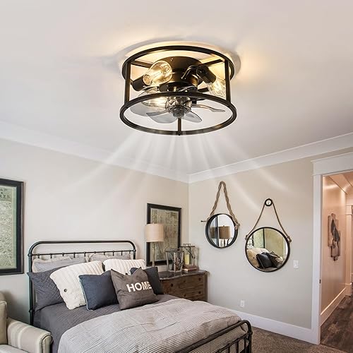 Miniatura 7 de Latinulu Ventiladores de techo de montaje empotrado con luces y control remoto, ventilador de techo negro de perfil bajo, ventilador de techo de