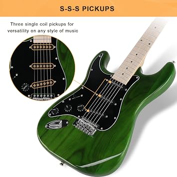 GLARRY Full Size Electric Guitar for Music Lover Beginner with 20W Amp and Accessories Pack Guitar Bag (GREEN, Left Handed 39)