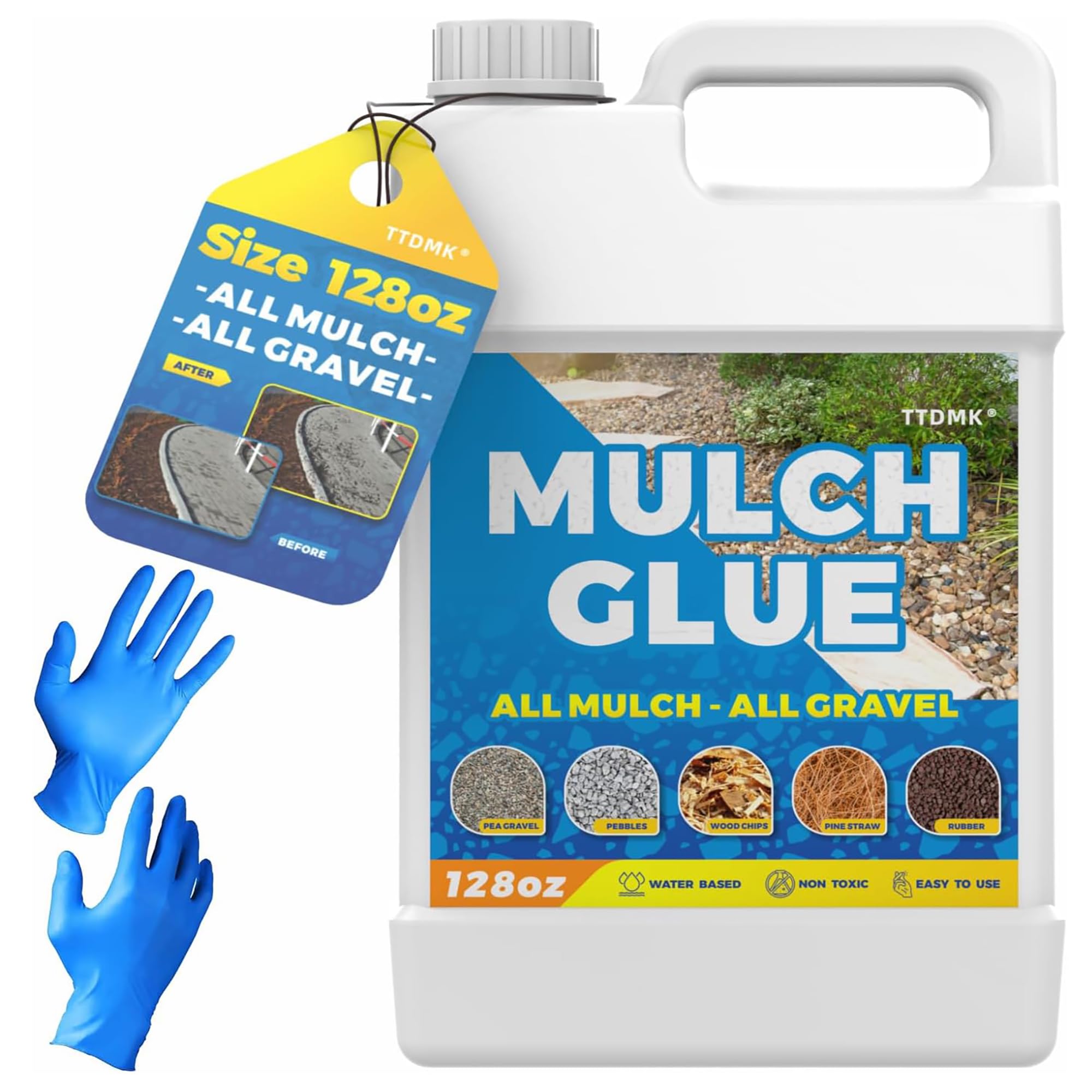 Landscaping Mulch Glue, Concentrate Mulch Rock Glue, Pea Gravel Glue, Fast Drying Mulch Landscape Lock Adhesive, Non Toxic Mulch Stay Binder, Mulch Glue for Stones, Bark, Pea Gravel, Rock, Leaf