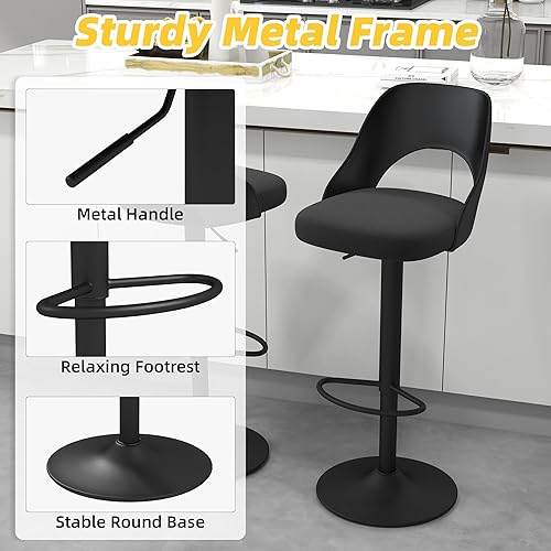 Miniatura 5 de civama Juego de 2 taburetes de bar para encimera de cocina, altura del asiento ajustable de 25 a 33 pulgadas, sillas de isla giratorias tapizadas