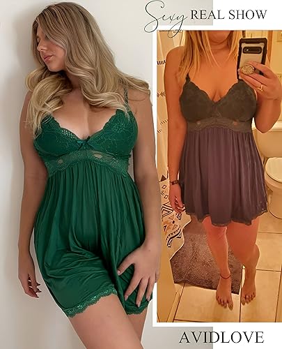 Miniatura 3 de Avidlove Camisón de noche de encaje modal para mujer, ropa de dormir con cuello en V y lencería sexy