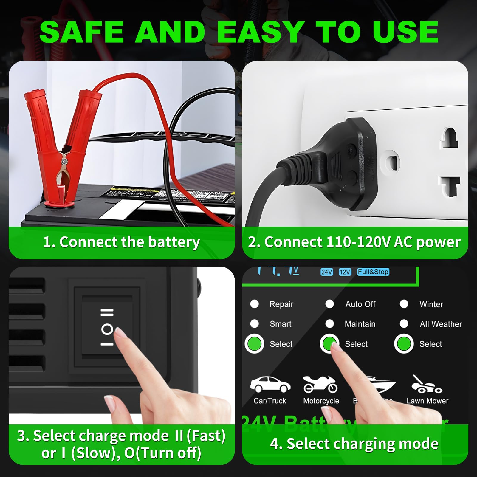 Caricabatterie Auto, 6A 12V Mantenitore Batteria Moto Intelligente