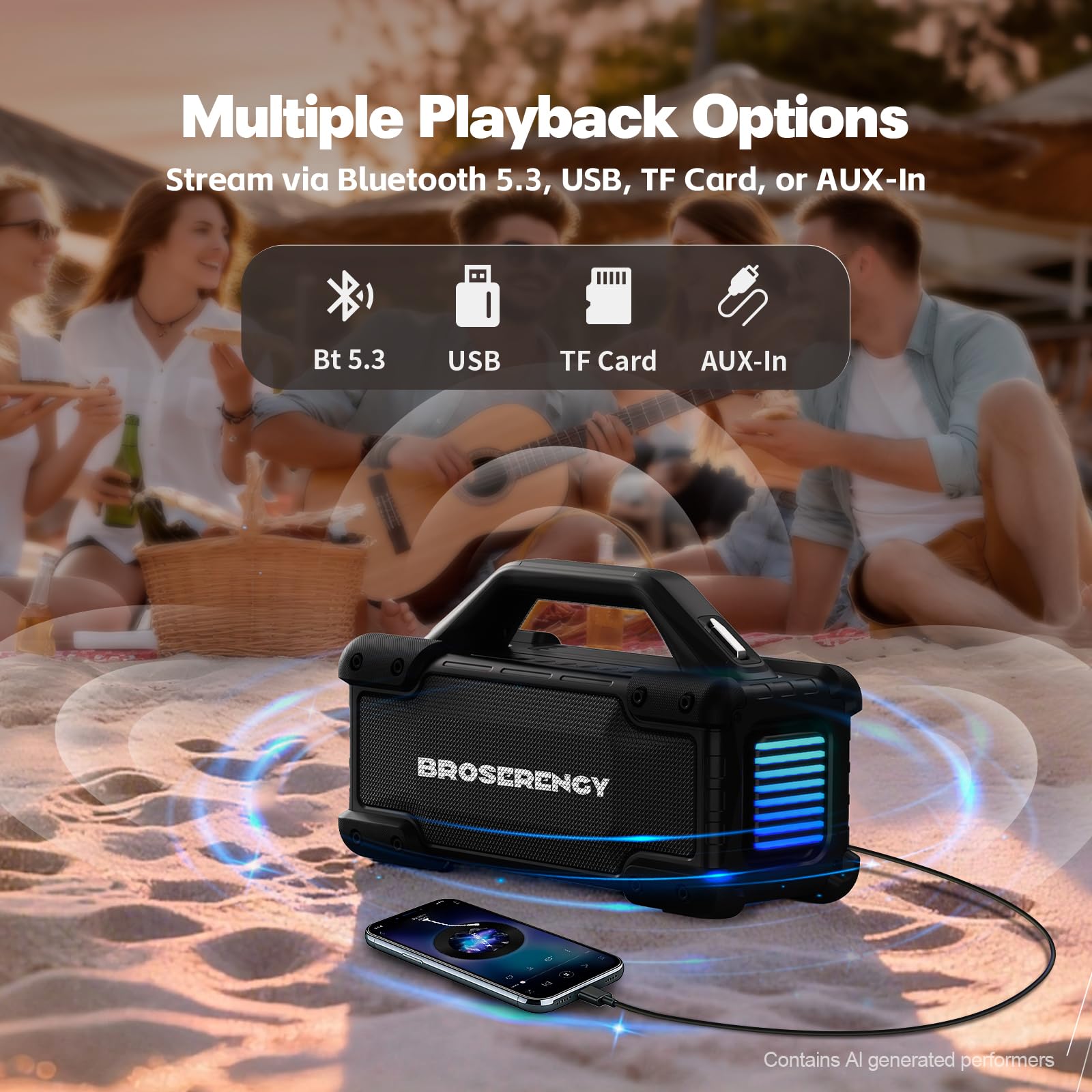 Altavoz Bluetooth portátil, luces inalámbricas, altavoz Bluetooth, sonido estéreo fuerte, resistente al agua, altavoz Bluetooth de 300 W (pico), luces de fiesta, ecualizador TWS, USB, AUX, TF, IPX6