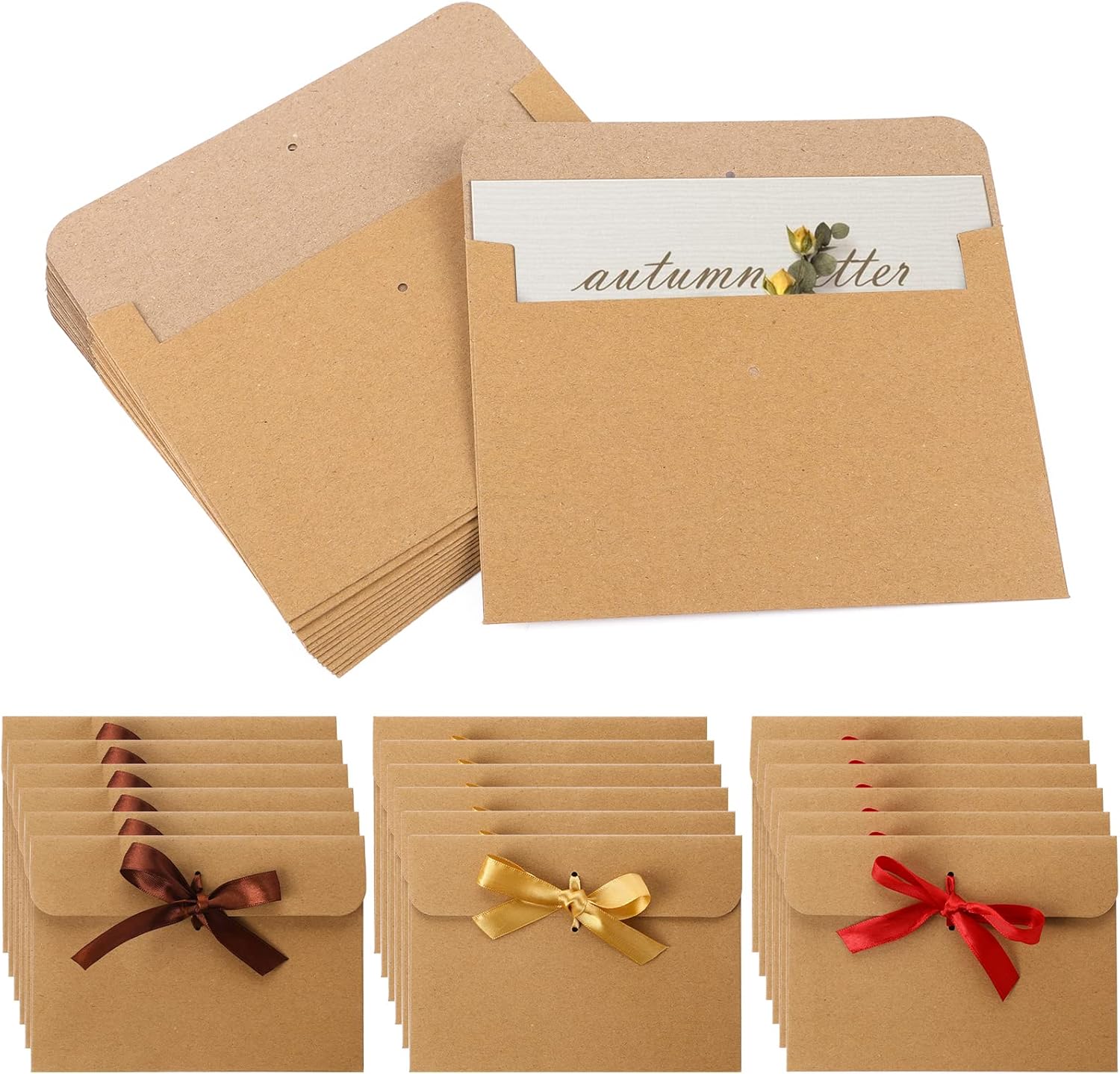 Gift Card Envelopes, Mini Envelopes with Ribbons, Money Gift Envelopes, Brown
