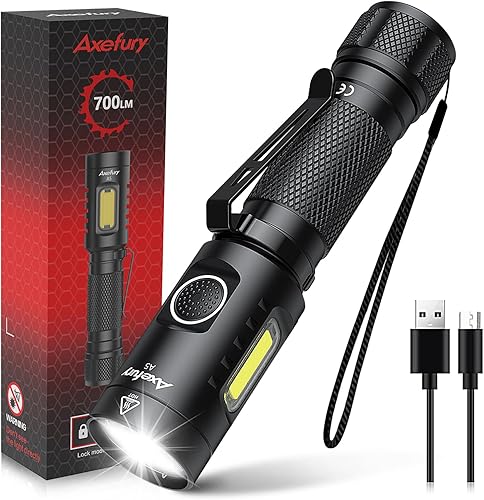 Miniatura 9 de Linterna, linterna LED magnética, pequeña linterna EDC potente A5 con luz lateral COB, 700 lúmenes, 6 modos, 2 tipos de baterías, impermeable para