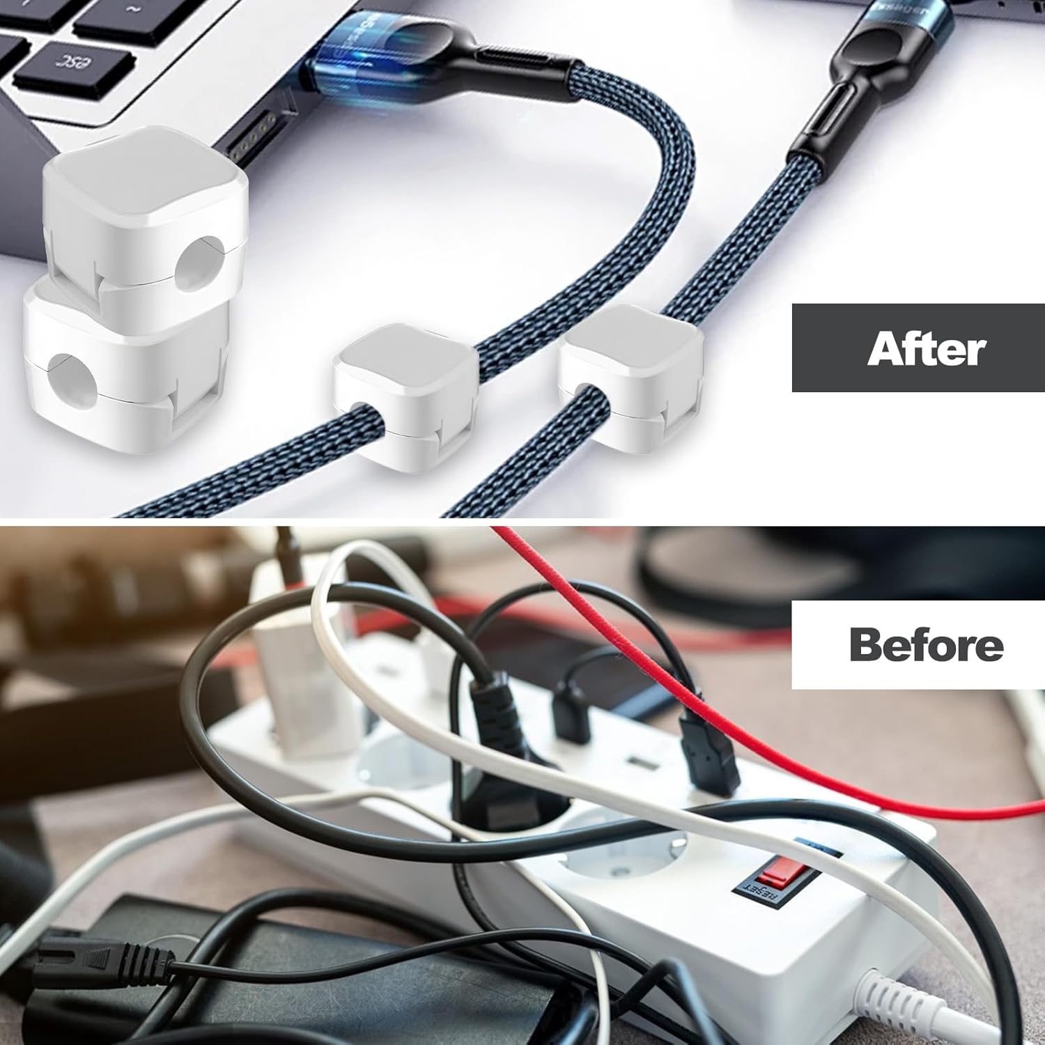 Lot de 6 clips magnétiques pour câbles | Organisateur de câbles auto-adhésif | Rangement de câbles pour maison et bureau | Blanc - Description