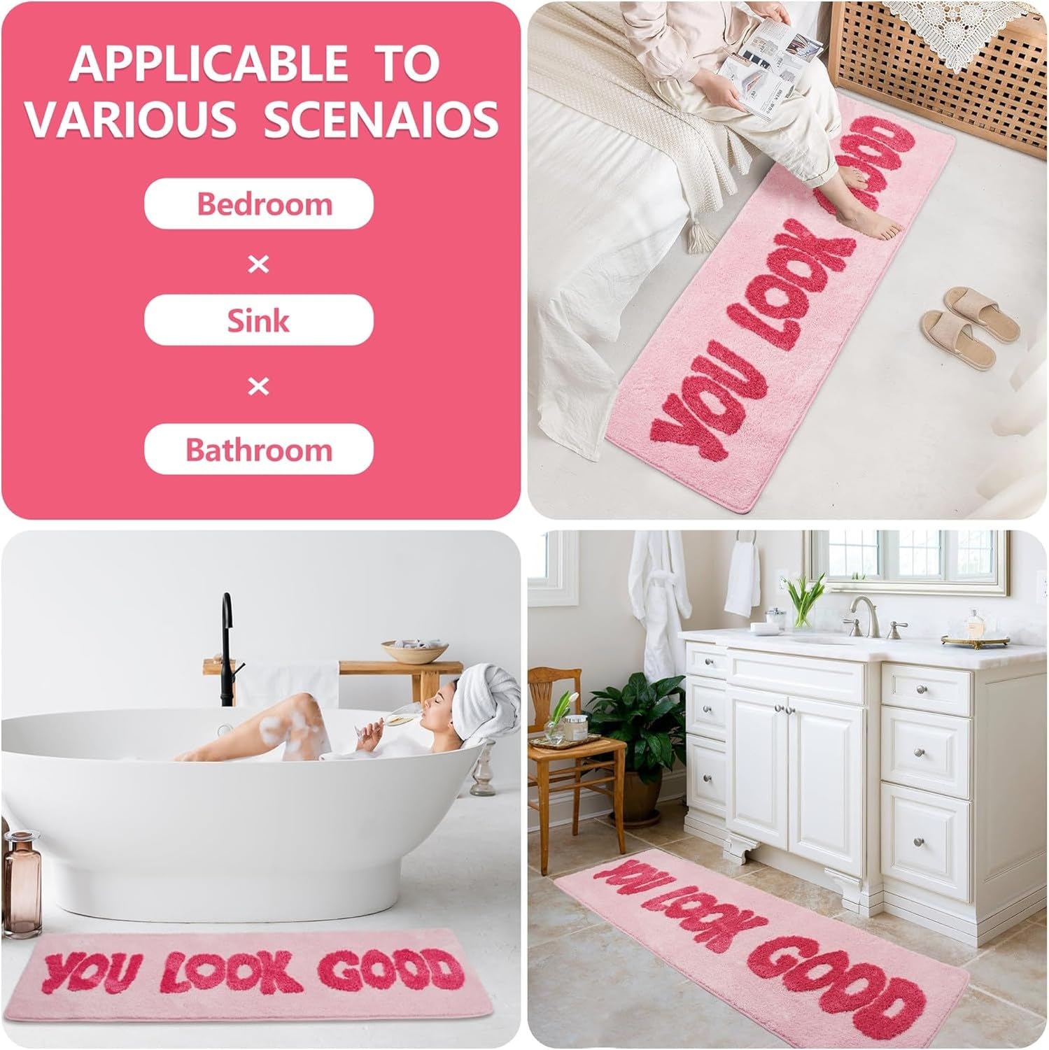 Alfombra Larga para baño, divertida decoración para bañera y ducha, diseño Original de 50 x 150 cm, felpudo antideslizante para dormitorio, Rosa Chiaro, 1'8 "x 5 '(Prisma Rettangolare)