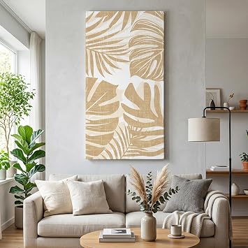 Sand Tan Monstera Wall Art for Living Room Bedroom, Canvas Art Prints Paintings, Palm Tree Leaf Boho Botanical Tropical Wooden Framed Artwork Pictures Home Wall Decor 20x40 In Made in USA
