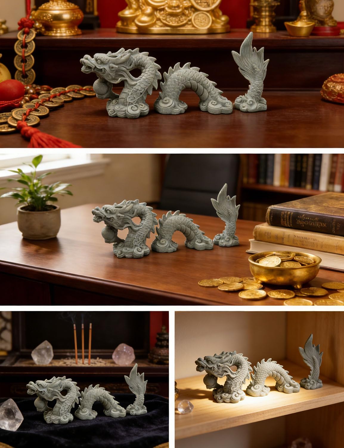 Chinese Dragon Statue, Feng Shui Prosperity Symbol, Sandstone Figurine Home Office Entryway Meditation Altar Decor Good Luck Charm