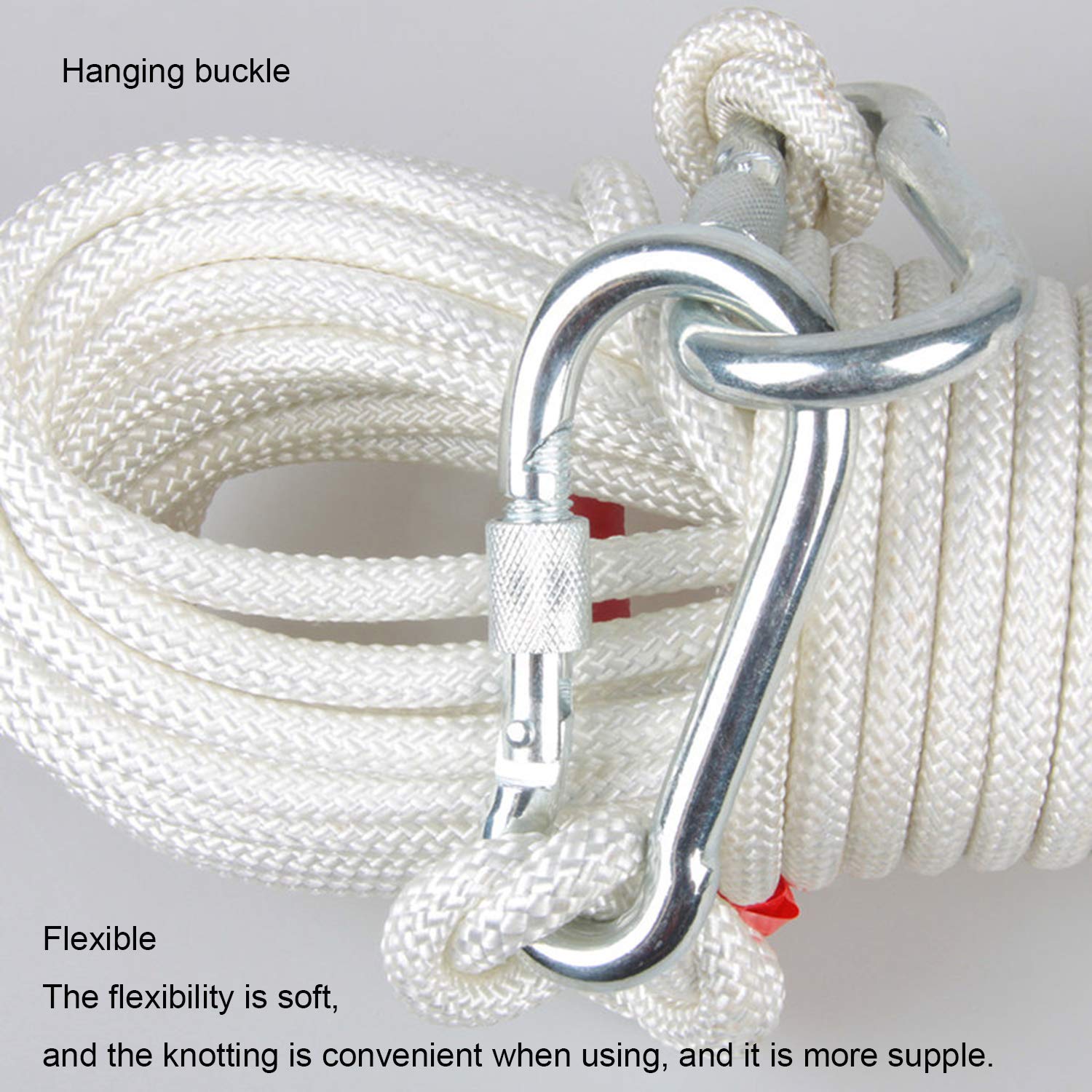 Cuerda para Tender Ropa 8mm,Tendedero de Ropa con núcleo de Acero al Aire Libre Resistente con 2 Ganchos de Acero,Tendedero Antideslizante a Prueba de Viento Camping,White-10m