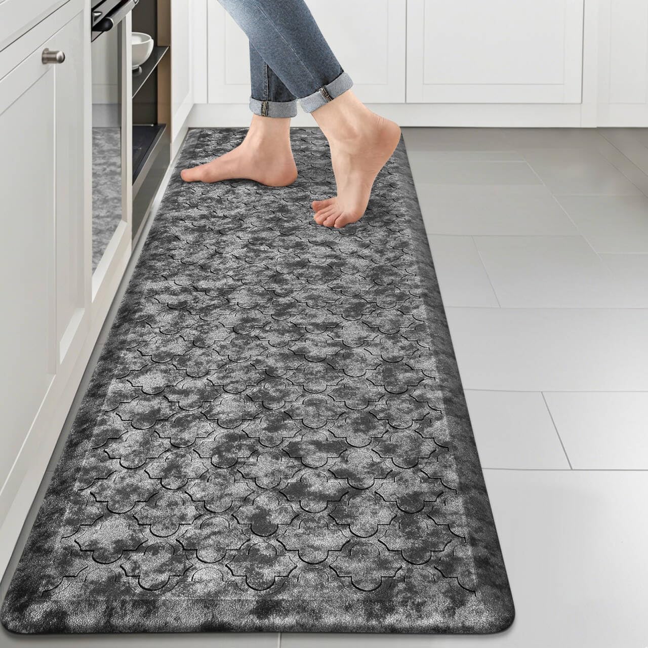 Kitchen Mat Cushioned Anti Fatigue Comfort Floor Mat 20"x60" Waterproof Non Slip Kitchen Rug Runner Laundry Room Rug Floor Carpet Heavy Duty Comfort Standing Mat Pads,Silver Grey