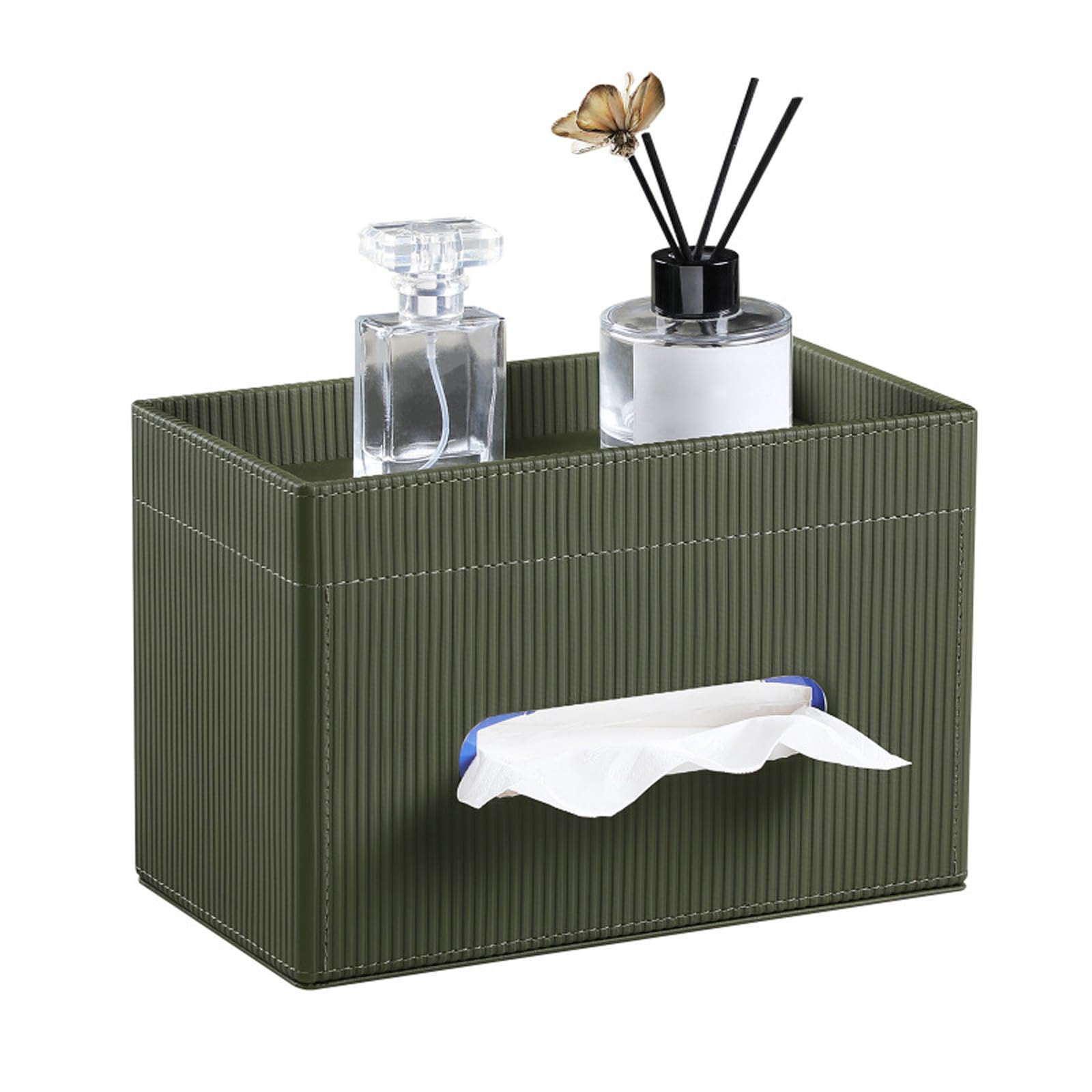 Nucelit Stylish PU Leather Tissue Holder Rectangular Inspired for Desk Table Countertop Decorative Storage Container Rectangular Tissue Holder