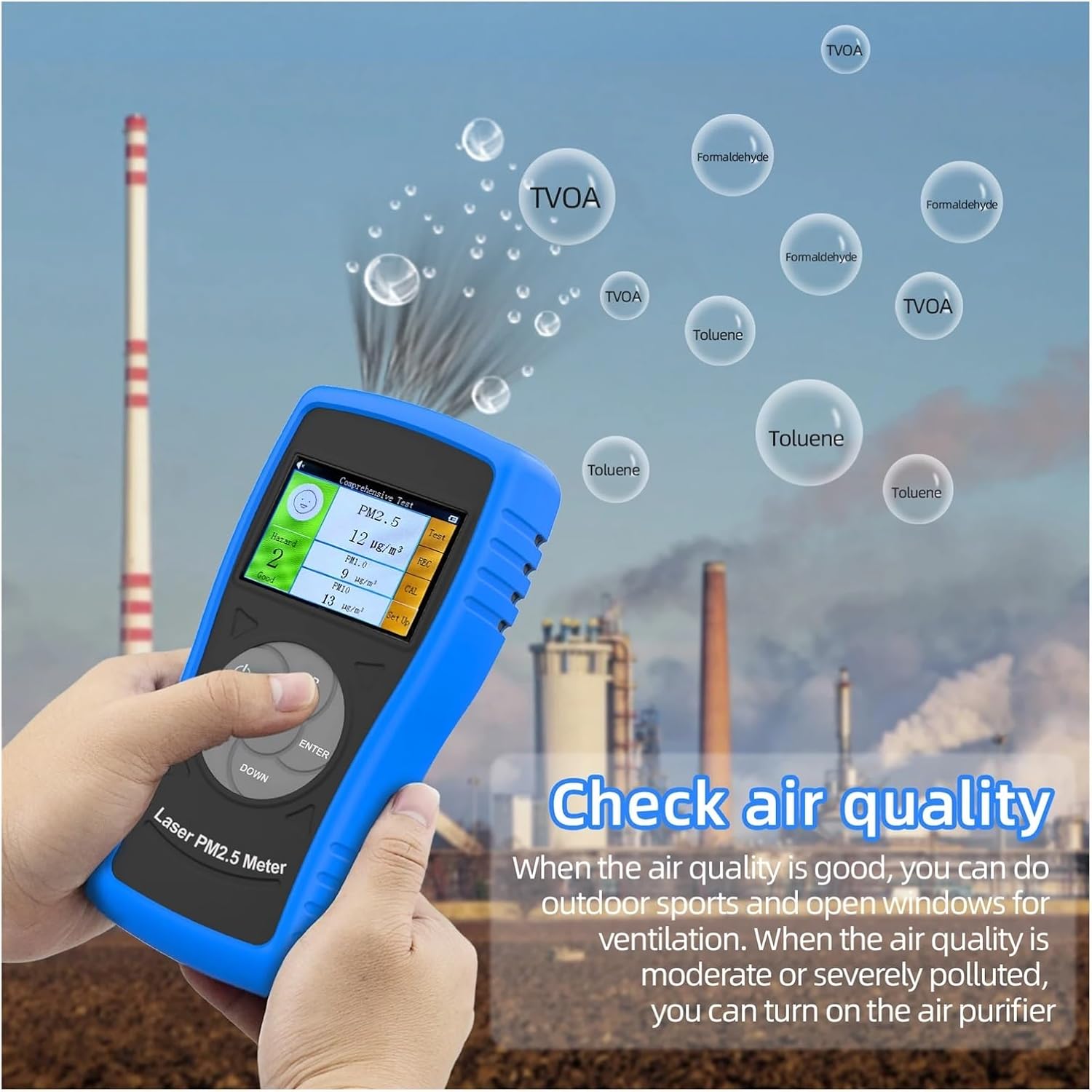 Gas Leak Detector, BT-5800M Digital PM2.5 PM10 Air Particulate Detector Accuracy +/- 20 Real Time Rechargeable Air Quality Meter with Alarm Waterproof, Dust-Proof and Explosion-Proof