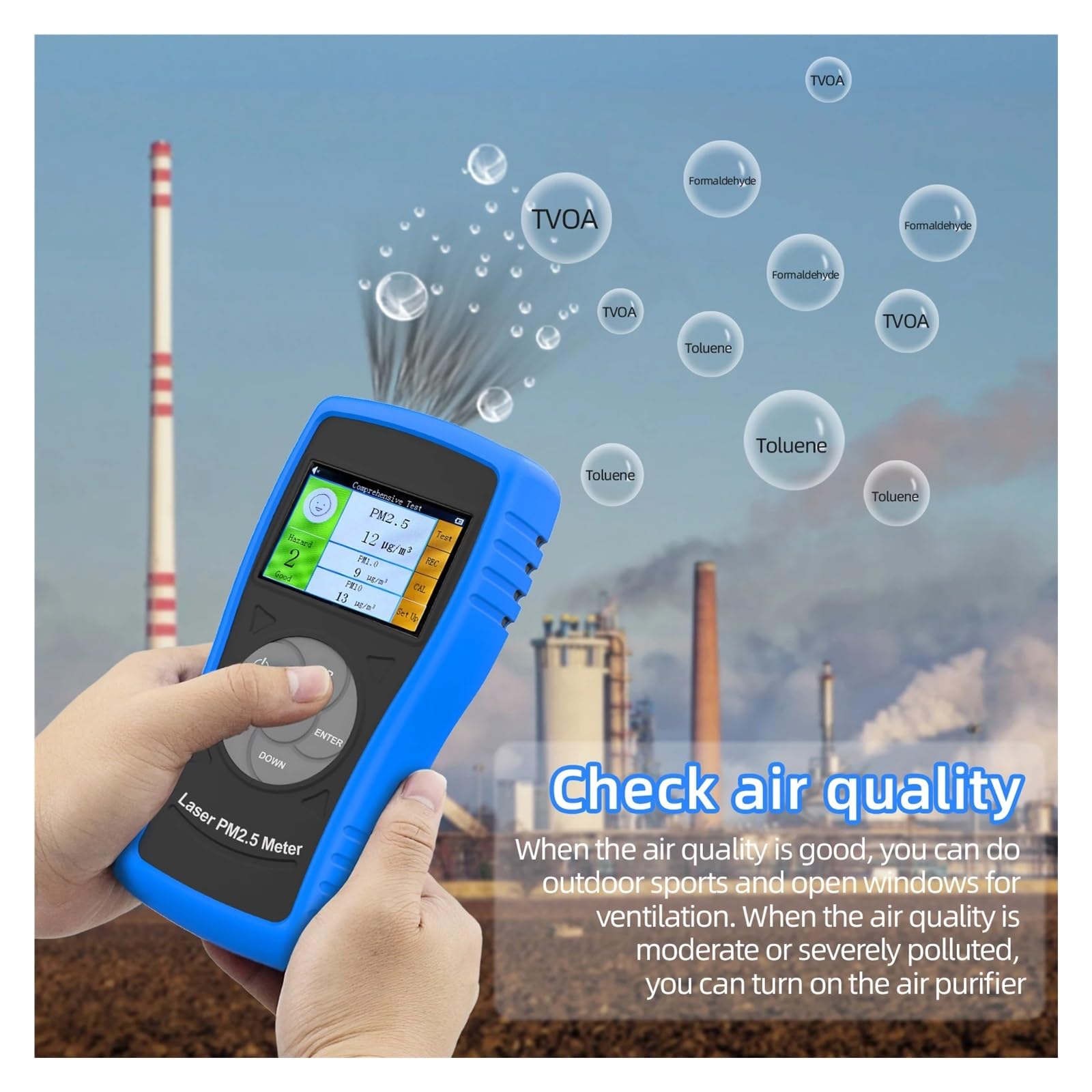 Rilevatore di particolato atmosferico Digitale BT-5800M PM2.5 PM10 Precisione +/- 20 Misuratore di qualità dell'Aria Ricaricabile in Tempo Reale con Allarme per casa e Industria