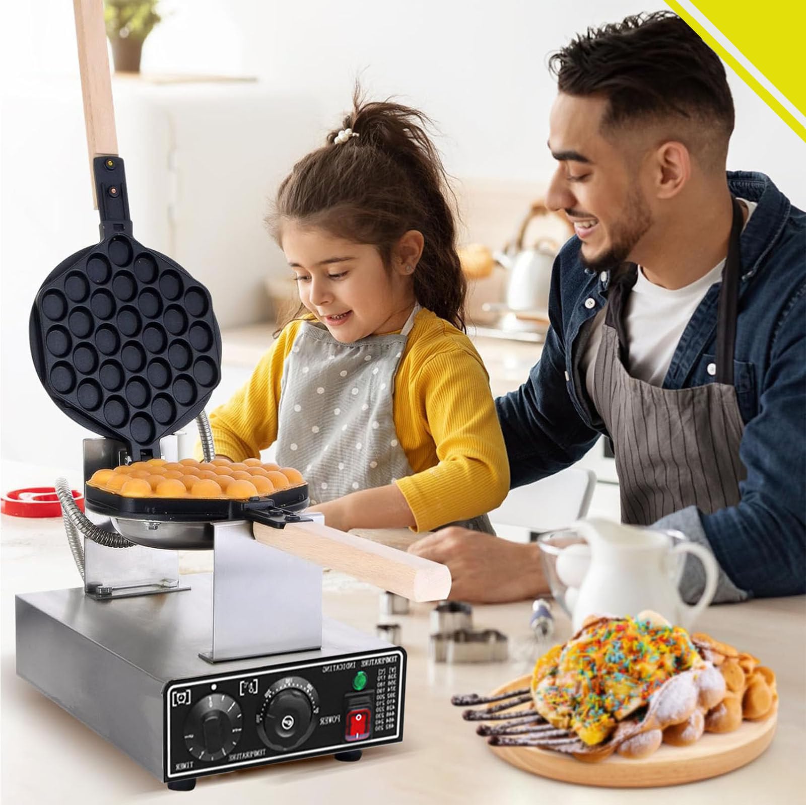 Macchina per Waffle a Bolle da 1400 W, Macchina per Waffle a Bolle Commerciale, Macchina per Waffle Antiaderente, Forno Elettrico per Waffle a Bolle per Uso Domestico